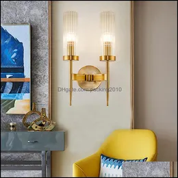 Lampada da parete Home Deco El Supplies Giardino Beiaidi American Golden Glass Led E27 Soggiorno Progetto Luce Applique Post Modern Camera da letto Comodino