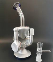 Delikat design 10 tum silver tjock glas vatten bong hookah med blå bas olja DAB rigar rökning rör