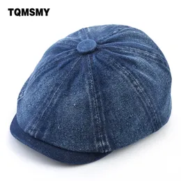 Bonetas de tecido de jeans lavados Moda de outono masculino SBOY Caps Retro Artista masculino visor plano Hat Hat Men Spring Casual Boina 220513