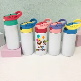 12 unz sublimacja Sippy Cup Kids Prosty kubek ze słomy ze stali nierdzewnej butelki z wodą Flip Top Butelki Prezenty dla dzieci Fy4309 0316