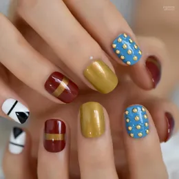 False Nails Wholesale Custom Design Nail Tips에 대한 짧은 라운드 모양 매일 접착제 탭 24 개 PC. prud22