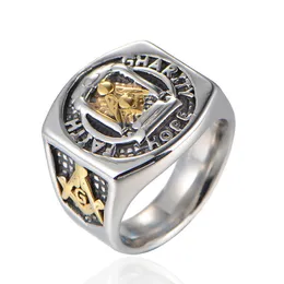 Mode högkvalitativ rostfritt stål ring punk masonic symbol freemason grossist regalia vintage broderal order mason ring män smycken objekt gåvor