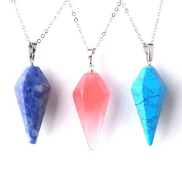 fashion 12pcs natural stone Hexagonal opal pyramid pendants necklaces for women Jewelry charm point wholesale BZ905