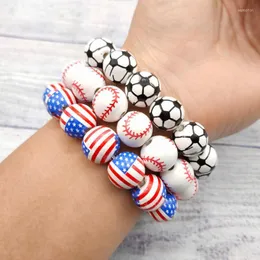 Bangle Wood Beaded Baseball Bracelets Bangles For Women Stretchy Wooden Beads American Flag/Volleyball/Tennis Sport Mom GiftsBangle Kent22