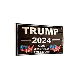 Black Trump 2024 God American Freedom Flags 3x5ft Hanging Tutti i paesi Stampa digitale nazionale Poliestere 100D