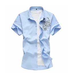 Summer Men Shirt Casual Camisa Masculina Rose tryckt Kort ärmstrandtröjor Big Size 5xl 6xl 7xl Dropshipping 210412