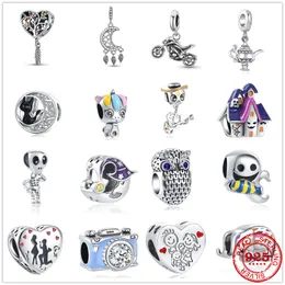 925 Sterling Silver Ciondola Charm Camera Gufo Gatto Motocicletta Elefante Perline Pandora Charms Bracciale Accessori per gioielli fai da te