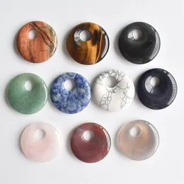 Fashion Natural Stone Mix Gogo Donut Charm Pendants Pärlor 25 mm för halsbandsarmband smycken som gör grossist