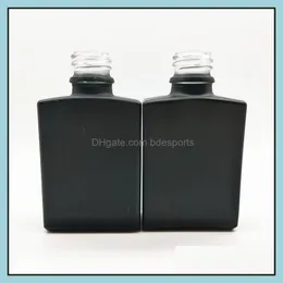 Verpackungsflaschen Büro Schule Geschäft Industrie 30 ml Frosting Ätherisches Öl Flasche Solid Black Pipette Dropper Square Pro Liquid Glass R