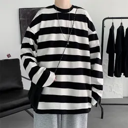 Privathinker Harajuku Striped Tシャツ男性用特大のティーマンカジュアル長袖Tシャツ女性ルーズプルオーバートップ