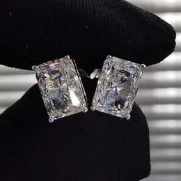 1Pair Classic Simple Square 925 Silver Jewelry White Cubic Zircon Diamond Women Wedding Bridal Stud Earring Loth Gift Accessory Hot