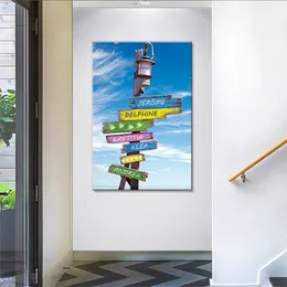 Пользовательские семейные дорожные вывески с 37 именами Custom Street Cransection Canvas Commory Posters Blue Sky Paintings Furals Family 220623