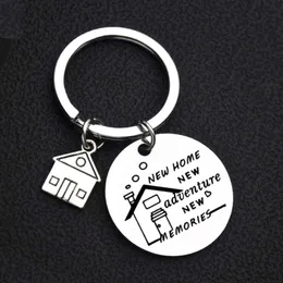 New Home New Adventures Keychains 크리에이티브 하우스 매력 티타늄 스테인리스 스틸 키 체인 키링 주택 집합 선물