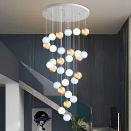 Postmodern Rotating Duplex Grand Staircase Pendant Lamps Villa Apartment Light Luxury Simple Nordic Glass Ball Long Chandeliers