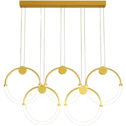 Nowoczesny Długi Pierścień LED Żyrandol Lampy Wisiorek Złote Żyrandole Nordic Wnętrze Pokój Diningowy Jadalnia Kuchnia Biurowe Wiszące światła