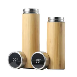 Copo de aço inoxidável de bambu Copo criativo Thermos Intelligent Tumblers Diy Kettle de garrafa de água doméstica