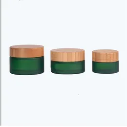 緑色のフロストガラス化粧品ジャークリームボトル旅行サイズ30g 50g天然竹キャップppインナーカバー