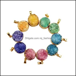 Подвесные ожерелья Gazelle Fashion Nature Stane Stone Pendants Drusy Round S. Bezel Irregar Mix Color Onyx Charms Geode для ожерелья Del Dhfoz