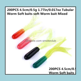 Esche Esche Pesca Sport all'aperto 200Pcs 4.5Cm/0.5G 1.77In/0.017Oz Tubar Worm Soft Bait Mixed Swimbait Artificial Bionic Dr di alta qualità