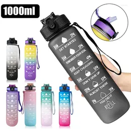 Water Bottles Liter Bottle With Time Scale Fitness Outdoor Sports Straw Frosted Leakproof Motivational Sport CupsWater