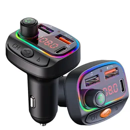 Bluetooth 5.0 Car Kit FM Transmitter Wireless Mp3 Player Handsfree Audio Receiver Ambient Light Type C 3.1A QC3.0 Charge C14 C15