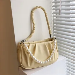 Torby wieczorowe letni splot Pasek Pearl pod pachami ramię dla kobiet 2022 Trend moda Ruched Design Crossbody torebki