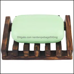 Tvål diskar badrum tillbehör bad hem trädgård 2 stilar naturliga trä bambu tvålar skålfack hållare förvaring rack platta lådan container f
