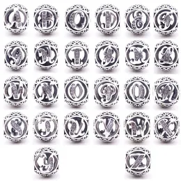 Аутентичное серебряное серебро 26 букв бусин Crystal Big Hole Dese Alphabet Beads Charms для браслетов для ювелирных изделий.