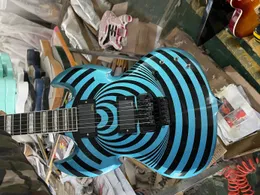 Seltene Wylde Odin Barbarian Distorted Bullseye Metallic Blue E-Gitarre Double Cutaway SG, Large Blocks Inlay, Grover Mechaniken, China EMG Pickups, schwarze Hardware