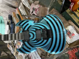 Rara Wylde Odin Barbarian Distorted Bullseye Metallic Blue Chitarra elettrica Double Cutaway SG, Intarsio a blocchi grandi, Accordatori Grover, Pickup EMG cinesi, Hardware nero