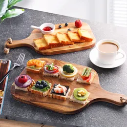 フラットウェアセットAcaciawooden Cutting Board Kitchen Wooden Plate Pizza Sushi Bread Whole Tray Fruit Toolsflatwareフラットウェアフラットウェア