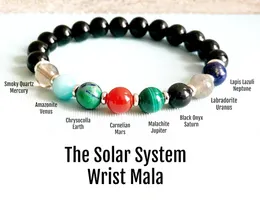 MG1448 Strand Nuovo Design Gemstone Polso Mala Sistema solare da donna Corona Chakra Bracciale Yoga Tormalina nera Gioielli energetici