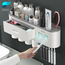 PEISI Multifunctional Toothbrush Holder Automatic Toothpaste Squeezer Dispenser Organizer Storage Rack Bathroom Accessories Set 220523
