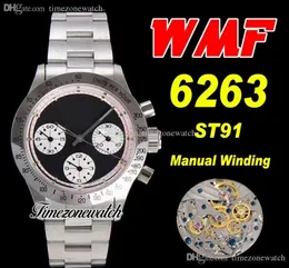 WMF Paul Newman 6263 ST91 Manual Winding Chronograph Mens Watch Cir 1967 Rare Vintage Blak White Dial Oystersteel Armband TimezoneWatch Super Edition I9