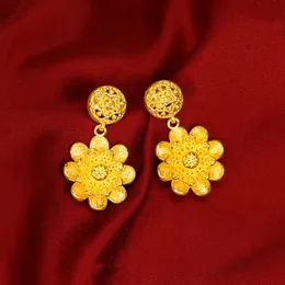 Charm Flower Design Dangle Earrings for Women Girls 18k Yellow Gold Filled Beautiful Lady Birthday Gift