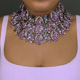 Hänge halsband dvacaman kvinnor lager kristall kedja halsband stort uttalande strass brud smycken famale bijoux ai32 förlenande halsband