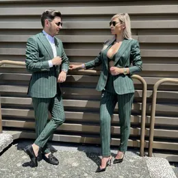 Mäns kostymer blazrar par matchande kläder set män kvinnor samma gröna randiga för bröllop formellt slitage/daglig gata casual 2022 blazer p