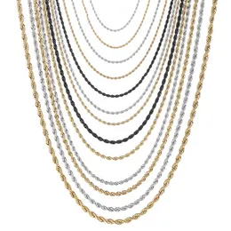 Herren-Halskette, Mode-Damen-Schmuck, Edelstahl, 2 mm, 3 mm, 4 mm, gedrehte Kette, Silber, 18 Karat vergoldet, schwarz, Party-Halskette, Herren-Halskette