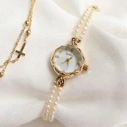 Zegarek na rękę naturalną perłową miedź 24 K Złote kwarc Kobiety Watch 2022 Bransoletka Shell Dial japońskie wodoodporne damskie damę Smallwristwatches