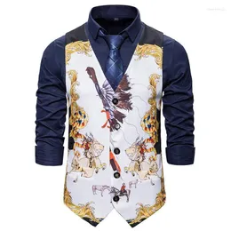 Casual Fashion Men's 3D European Size Horse Printed Single-Breasted Vest Suit Wedding MJ182 Vests Stra22