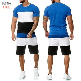 남성 세트 짧은 슬리브 티셔츠 반바지 컬러 매칭 트랙복 야외 스포츠 캐주얼 커스텀 텍스트 이미지 인쇄 플러스 M-6XL 220615