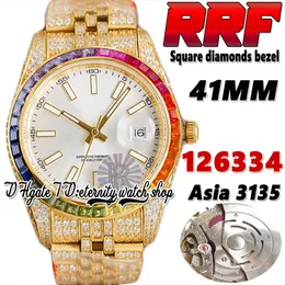 RRF Ultimo rf126334 A3135 Orologio automatico da uomo W126233 l126333 Quadrante arcobaleno con diamanti Quadrante argentato Acciaio 904L Bracciale in oro con diamanti ghiacciati Orologi per l'eternità