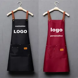 Avental de moda Avental de trabalho unissex personalizado para homens Canvasblack Bib Avental de cozinha de cozinha ajustável para mulheres com bolsa de ferramentas 220608