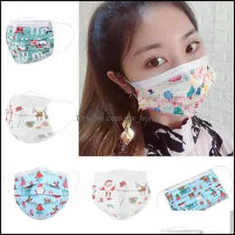 8 Design Kids Respirator Disposable Christmas Face Mask With Elastic Ear Loop 3 Ply Breathable For Blocking Dust Air Anti-Pollution Drop Del