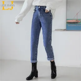 Leijijeans fashion plus size boyfriend white polished ladies casual soft harem women jeans LJ201029