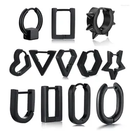 Hoop Huggie Black Hoops Earring For Men Minimalist Geometric Rectangular Hexagon Triangle Pentagram Square Jewelyhoop Kirs22