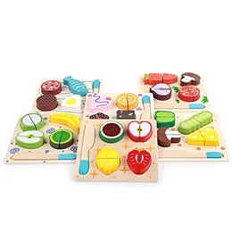 Logwood Wooden toys wooden kitchen cutting fruit and vegetables board real life toy 6 models kid children Educational baby toys LJ201211