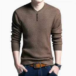 Men's Sweaters Solid Color Pullover Men V Neck Men Sweater Casual Long 220823