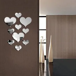 Speglar 10st/set hållbar kärlek hjärtklistermärken vägg klistermärke spegel väggmålning 3d dekal enkel diy dekorativ avtagbar paster hem dekorationmirro