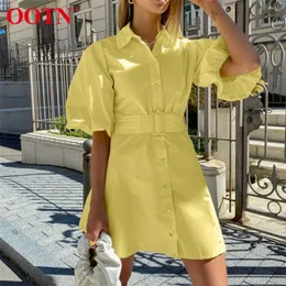 OOTN High Street Lantern Sleeve Dress Women Women Work Shirt Dress Fremal Female Sashes Summer Summer Mini Dresses Cotton Fashion 220511